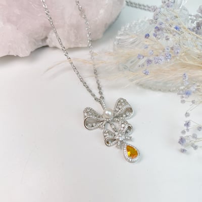 錳鋁榴石蝴蝶結珍珠項鍊5