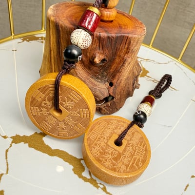 桃木原木/避邪鎮宅-《桃木山鬼花錢·太上老君令吊飾》2