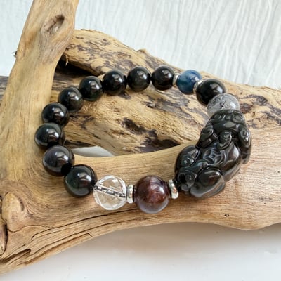 招財擋煞/水晶能量-《彩虹黑曜貔貅多寶水晶手鍊》4