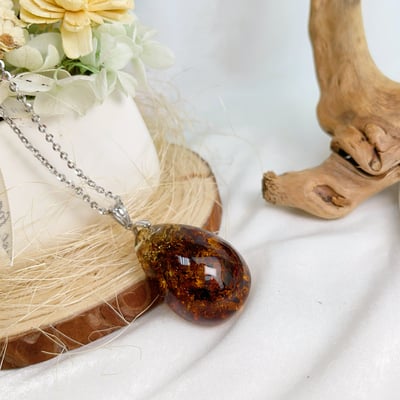 辟邪去災/招財納福-《黃金花珀琥珀項鍊》-16