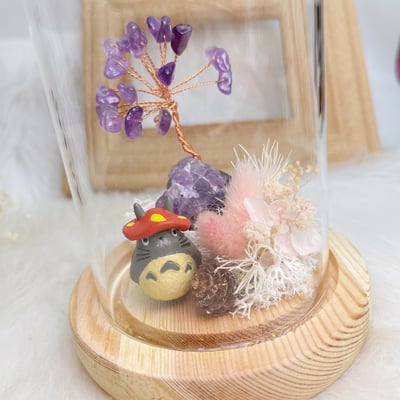紫晶發財樹·水晶樹乾燥花帶燈玻璃罩擺件2