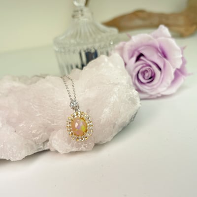 高檔游彩/心靈寶石-《高火彩鑽圈蛋白石項鍊》4