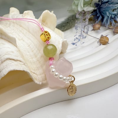 人緣/桃花/招財-《粉晶貓咪錢錢吊飾》6