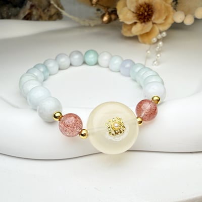 珍品收藏/守護的能量-《豆青種翡翠白玉髓平安扣手鍊》5