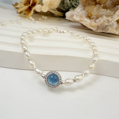 心靈能量/好氣色/好運氣-《海藍寶珍珠純銀手鍊》2
