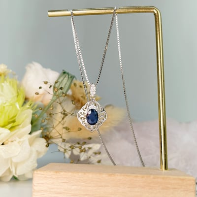 無燒/高貴/藍寶石-《花邊鋯石藍寶石項鍊》4