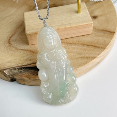 平安吉祥/心靈安定-《綠飄花緬甸玉觀音項鍊》25