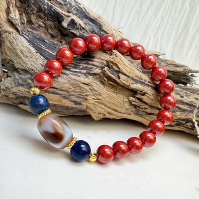 心靈寶石/招財/擋煞-《虎牙天珠青金石硃砂手鍊》4