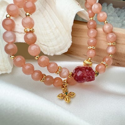旺運勢/正能量-《頂級草莓貔貅橙月光雙圈手鍊》4
