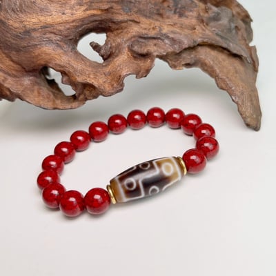 旺運勢/招財/擋煞-《九眼天珠·礦體硃砂手鍊》2