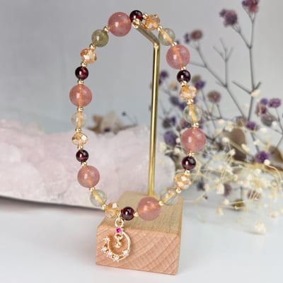 事業貴人/健康守護-《草莓石榴綠髮能量水晶手鍊》2