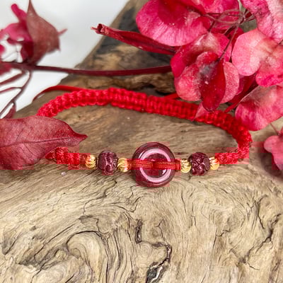 太歲年擋煞/開運-《紫硃砂平安扣+蓮花紅繩手鍊》2