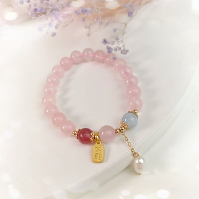 草莓粉晶·海藍寶手鍊2