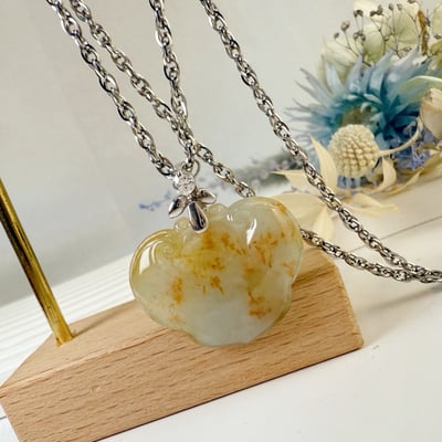 平安吉祥/心靈安定-《緬甸玉黃翡飄花如意項鍊》3