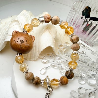 桃木貢木/平安招財-《桃木熊黃水晶貢木手鍊》2