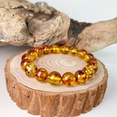收藏級/天然琥珀-《11.5mm黃金花珀/琥珀手珠》4