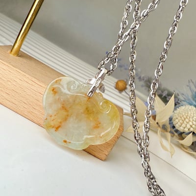 平安吉祥/心靈安定-《緬甸玉黃翡飄花如意項鍊》4