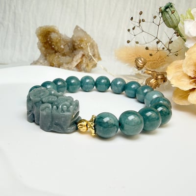 珍品收藏/守護的能量-《油青種翡翠貔貅手鍊》5