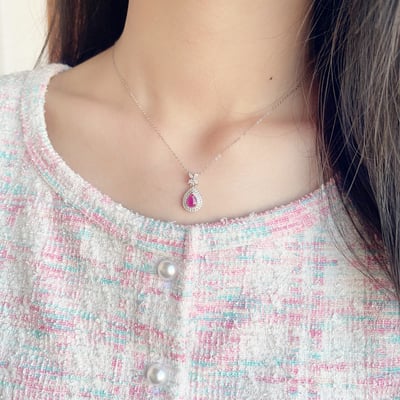 精鑲水滴形紅寶項鍊7