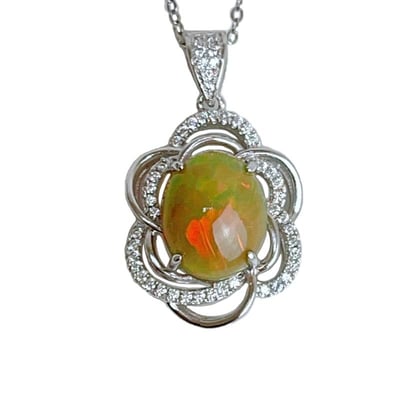 火光遊彩/透體料-《橘黃色蛋白石蛋面項鍊》1