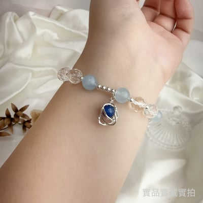 心靈/平安/淨化-《海藍寶白水晶銀飾手鍊》6