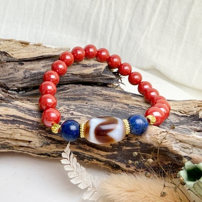 心靈寶石/招財/擋煞-《虎牙天珠青金石硃砂手鍊》2