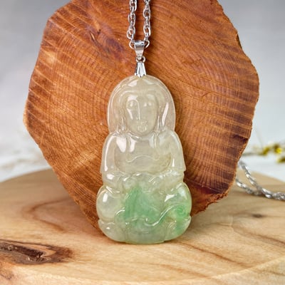 平安吉祥/心靈安定-《綠飄花緬甸玉觀音項鍊》15