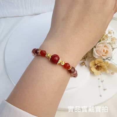 提升氣場/避邪平安/正能量-《晶礦硃砂紅膠花手鍊》5
