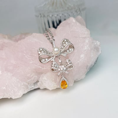 錳鋁榴石蝴蝶結珍珠項鍊4