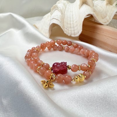 旺運勢/正能量-《頂級草莓貔貅橙月光雙圈手鍊》5