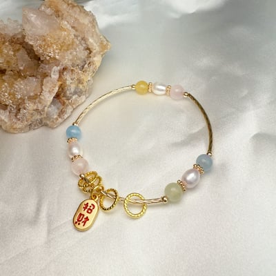 好氣色/好人緣/正能量-《摩根石銅管小珍珠手鍊》2