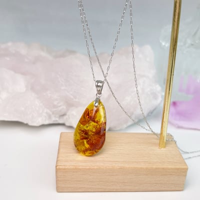 黃金花珀琥珀項鍊-62