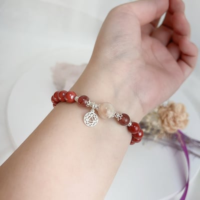避邪擋煞 / 開運招財-《櫻花瑪瑙 草莓晶 帝王砂硃砂手鍊》6