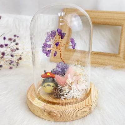 紫晶發財樹·水晶樹乾燥花帶燈玻璃罩擺件1