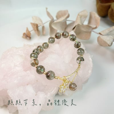 招財/事業-《鑽花綠幽靈水晶手鍊》2