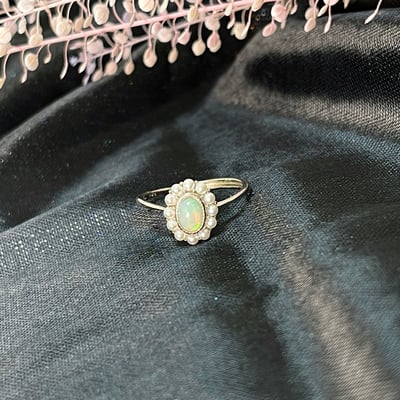 火光遊彩/透體料-《珍珠圈水晶蛋白石戒指》2