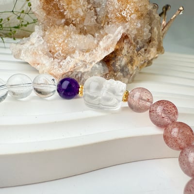 平安/招財/貴人-《白水晶貔貅紫晶南紅手鍊》3