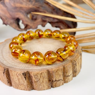 收藏級/天然琥珀-《13mm黃金花珀/琥珀手珠》5