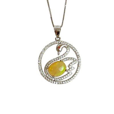 火光遊彩/心靈療癒-《天鵝蛋面火蛋白石項鍊》1