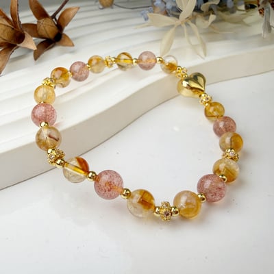 幸福能量-《愛心珠草莓黃水晶手鍊》2