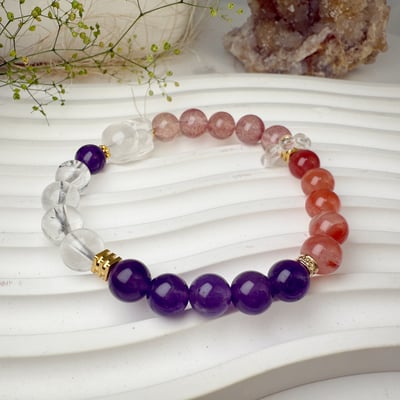 平安/招財/貴人-《白水晶貔貅紫晶南紅手鍊》5