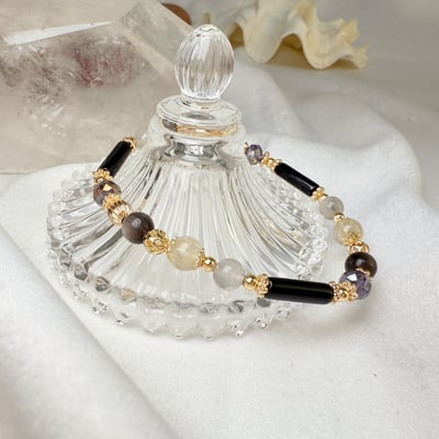 時尚設計/平安招財《柱形黑瑪瑙水晶手鍊》5