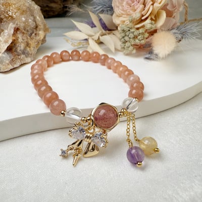 旺運勢/正能量-《蝴蝶結橙月光水晶手鍊》4