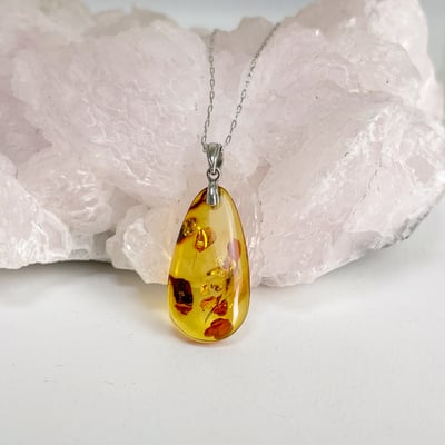 黃金花珀琥珀項鍊-84