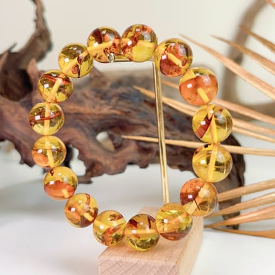收藏級/天然琥珀-《13mm黃金花珀/琥珀手珠》6