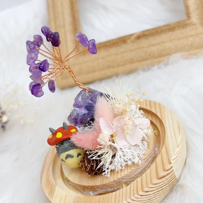 紫晶發財樹·水晶樹乾燥花帶燈玻璃罩擺件3
