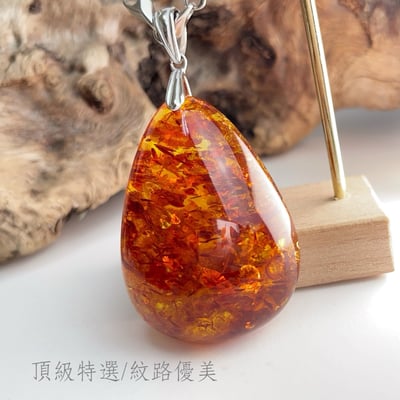 避邪擋煞/招財納福-《高清滿花黃金花珀琥珀項鍊》2