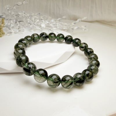 事業/正能量/穩定-《8.5mm高品綠髮晶手鍊》2