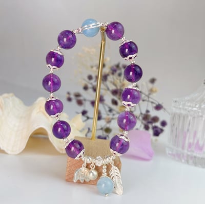 花朵紫水晶海藍寶手鍊3