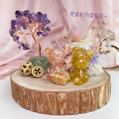 招財/貴人/開運-《螢石紫水晶發財樹水晶小熊擺件》8